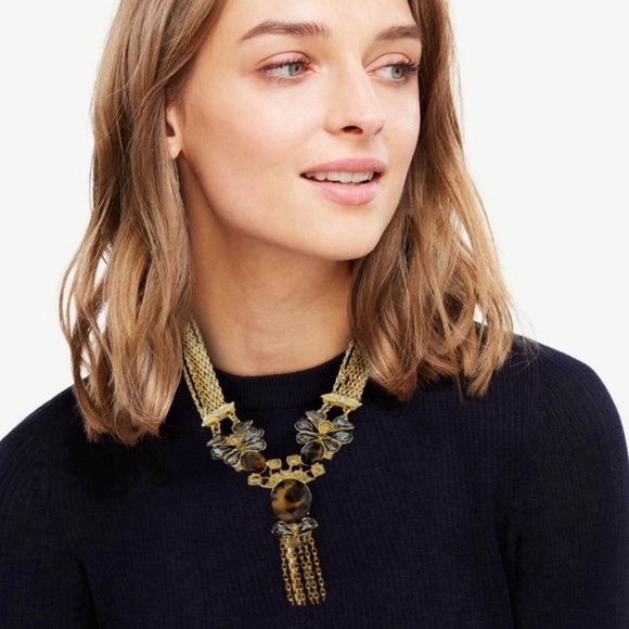ANN TAYLOR • Tortoise Crystal Fringe Tassel Necklace - Picture 2 of 5